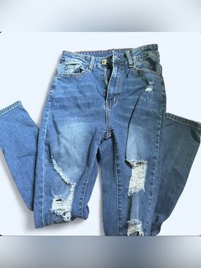 SHEIN Blue Ripped Skinny Jeans